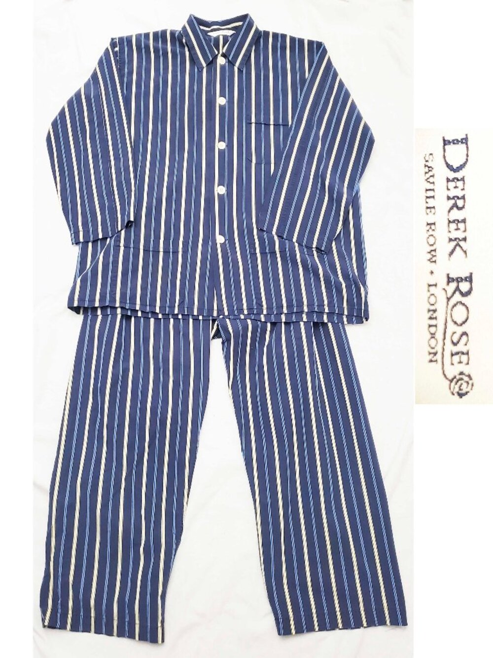 Derek Rose Luxury Men's Pajamas Pants Lounge Wear Blue Yellow Striped Cotton XL